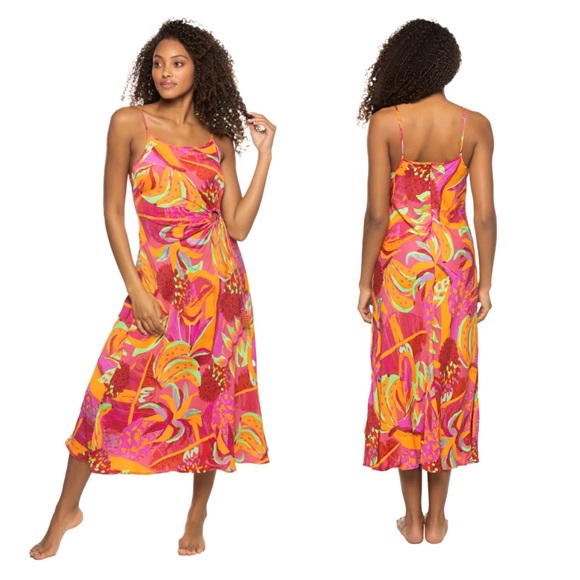 FARM RIO Fruit Brush Cutout Midi Dress Size M Multi Viscose - Picture 2 of 3